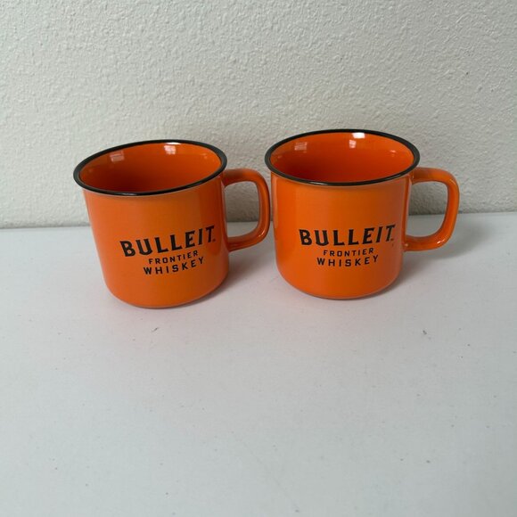 Bulleit Frontier Whiskey Bourbon Mug Set of 2 Orange Coffee Drink Camping Cup - Picture 1 of 8
